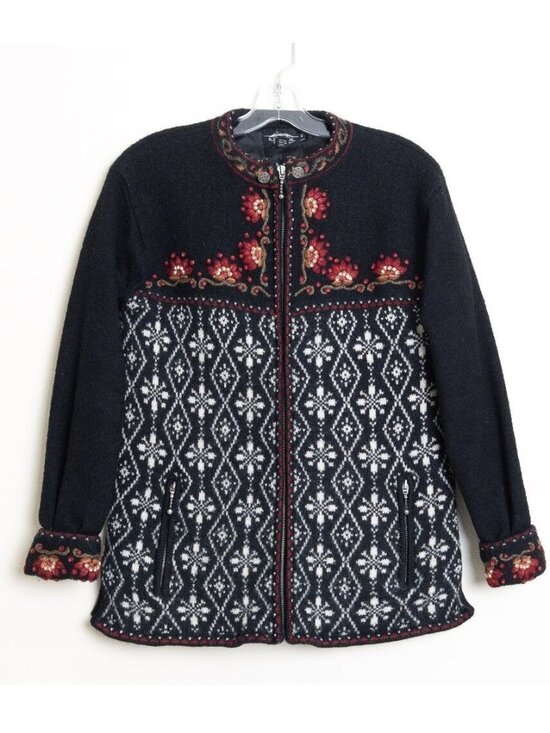 Icelandic Design Sweaters - Icelandic Design Wool Cardigan Sweater Nordic Folk Fair Isle Vintage Small